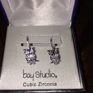 Cz owl earrings